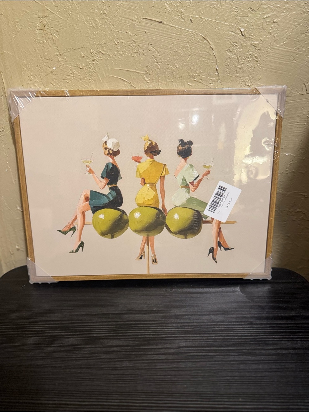 Vintage Style Martini Olive Girls Wall Art - Green & Yellow